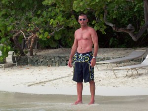 Even on vacation, he seems to be saying "leave me alone!"